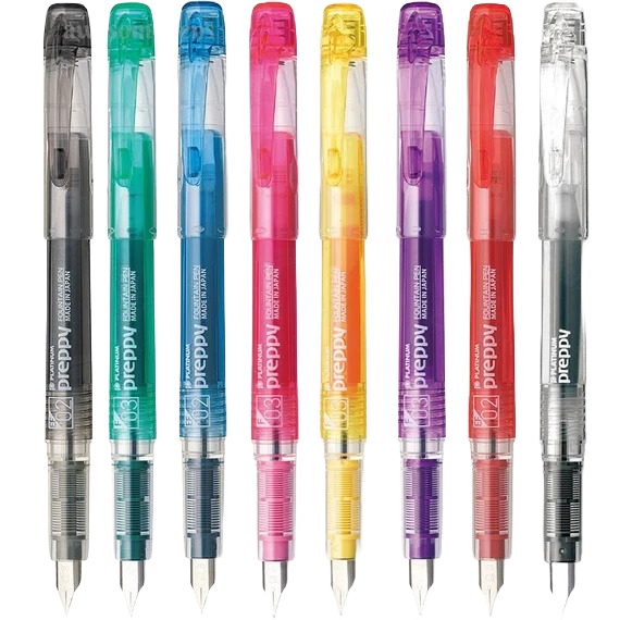 7 Preppy Fountain Pens, 0.3 Fine Nib Platinum Fountain Pen, Ink