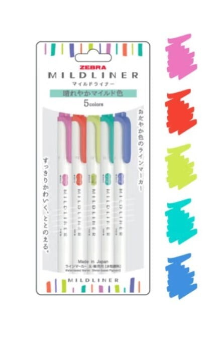 Zebra Highlighter Mildliner 5 Color Set WKT7-5C-HC-N