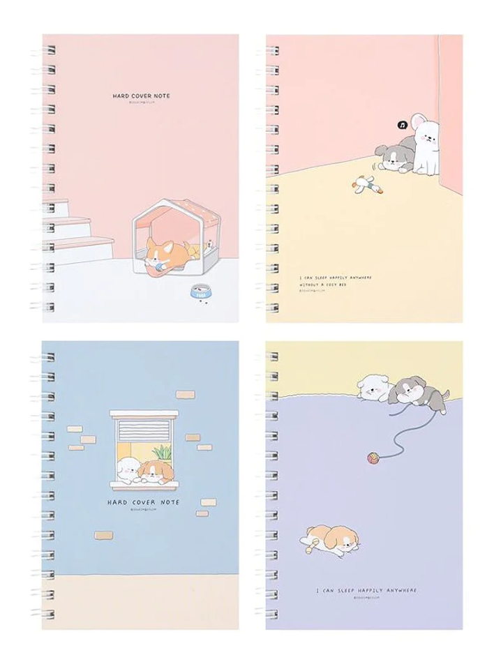 [Bundle] Sleeping Dog Hard Cover Spring Notebook (Set of 4)