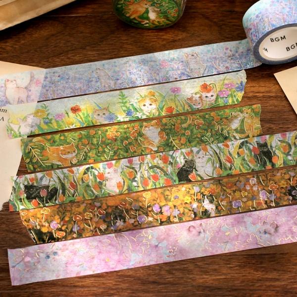 BGM Foil-stamped Masking Tape Flowers and Cats